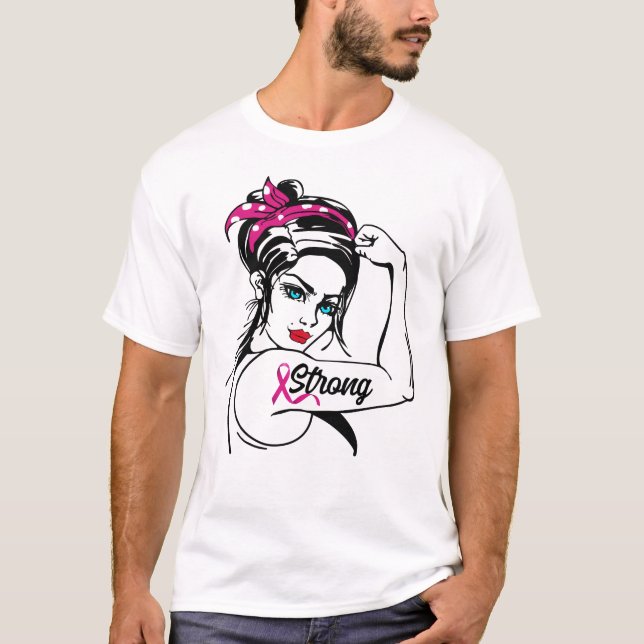 T-shirt Cancer Du Sein Rosie Forte Le Ruban Rose Riveter (Devant)