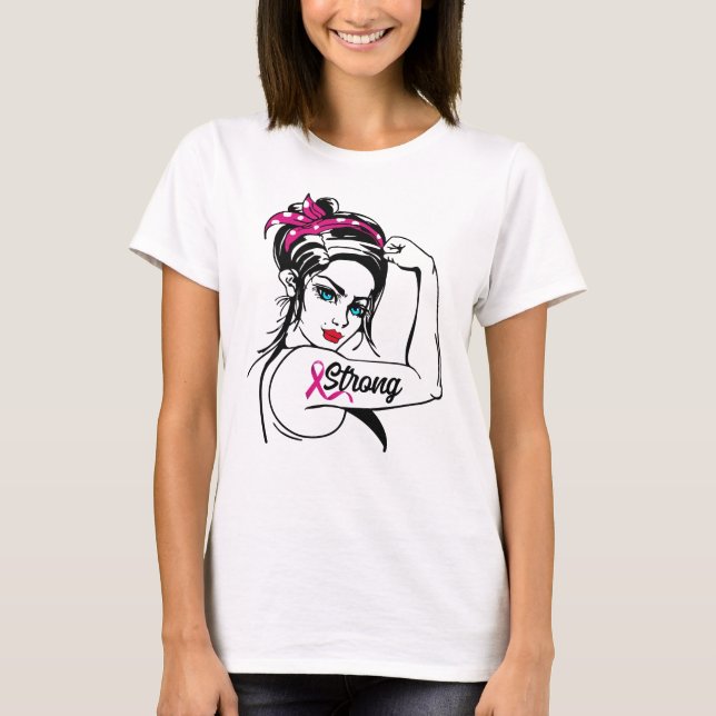 T-shirt Cancer Du Sein Rosie Forte Le Ruban Rose Riveter (Devant)
