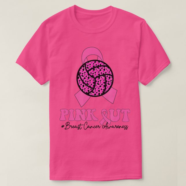 T-shirt Cancer du sein Ruban rose de volleyball rose (Design devant)