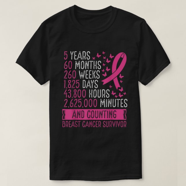 T-shirt Cancer du sein Sensibilisation des survivants 5 an (Design devant)