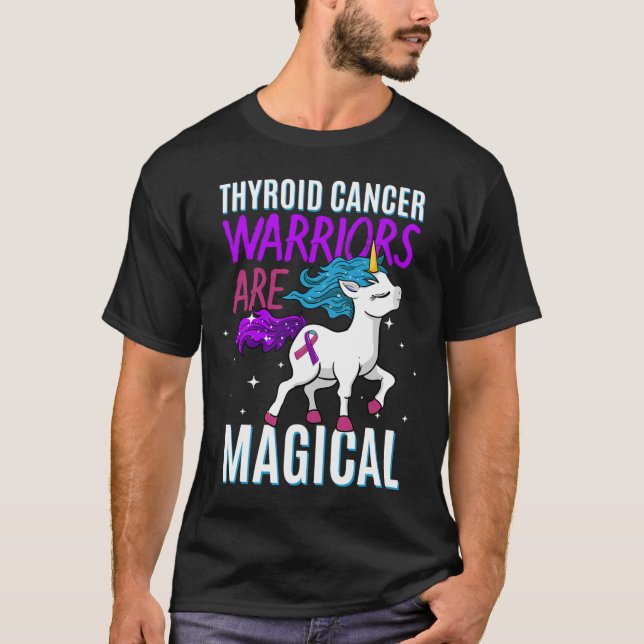 T-shirt Cancer Guerrier Magique Unicorne Violet Turquoise  (Devant)