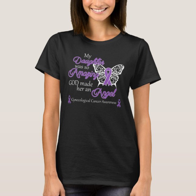 T-shirt Cancer gynécologique Papillon à ruban violet (Devant)