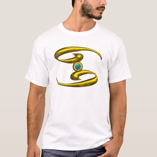 T-SHIRT CANCER, JEWEL D'ANNIVERSAIRE D'OR ZODIAC (Devant)