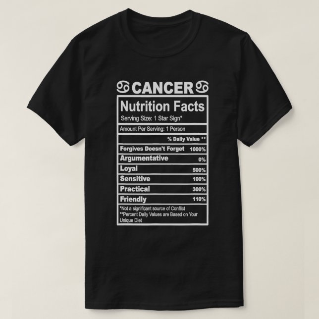 T-shirt Cancer Nutrition Facts  (Design devant)