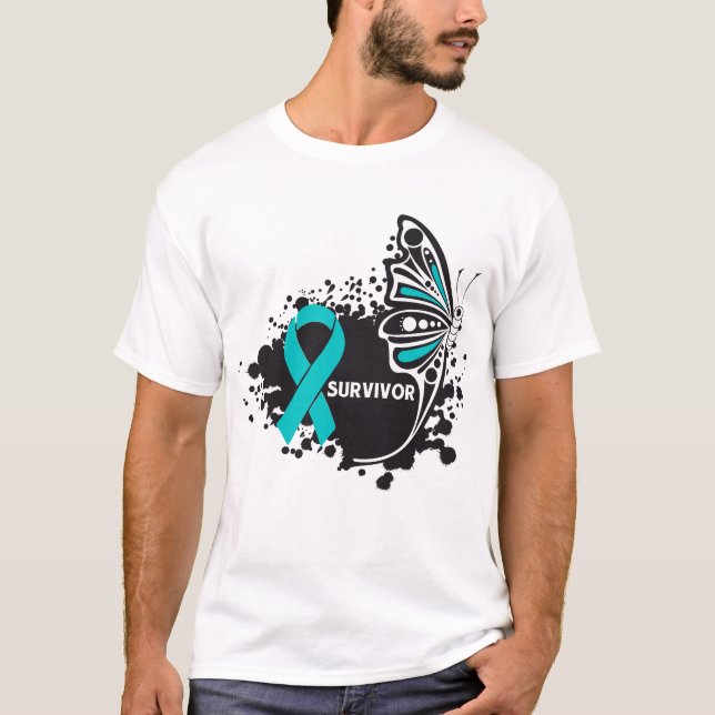 T-shirt Cancer ovarien de papillon abstrait de survivant (Devant)
