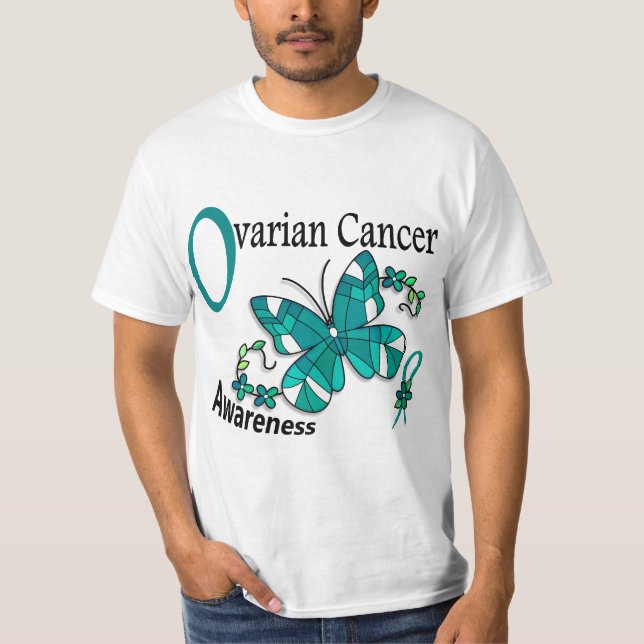 T-shirt Cancer ovarien du papillon 2 en verre souillé (Devant)