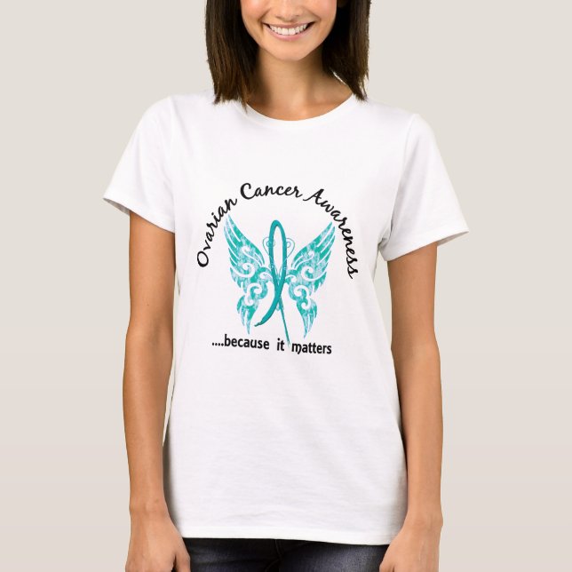 T-shirt Cancer ovarien du papillon 6,1 grunges de tatouage (Devant)