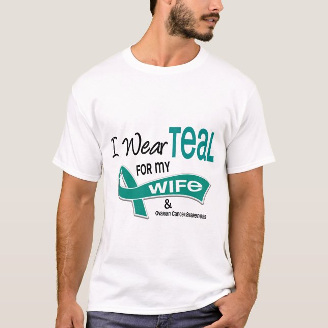 T-shirt Cancer ovarien JE PORTE TEAL POUR MON ÉPOUSE 42 (Devant)