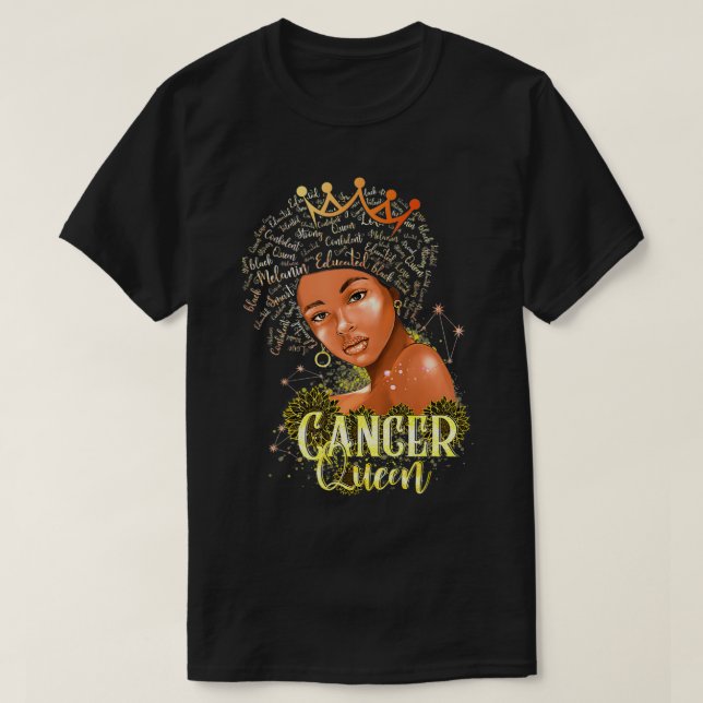 T-shirt Cancer Queen Strong Smart Afro Melanin Cadeau noir (Design devant)
