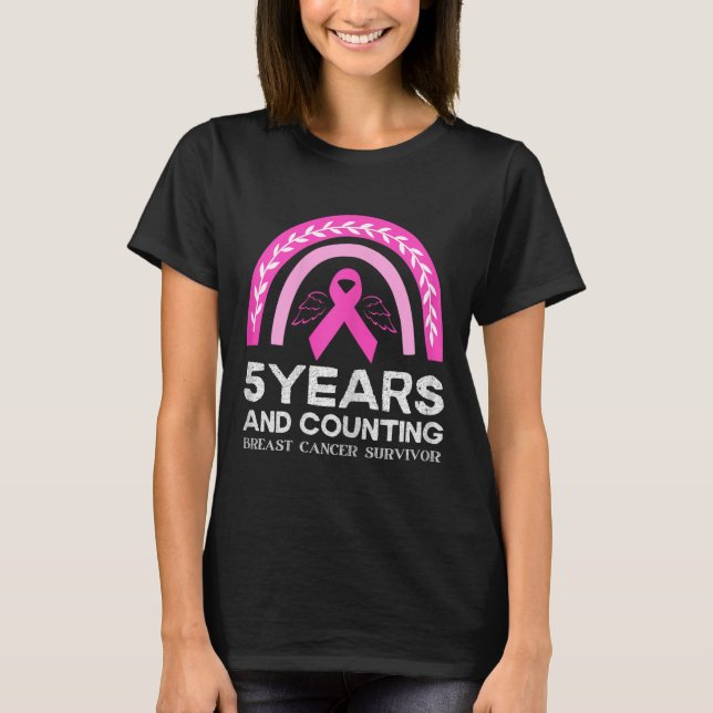 T-shirt Cancer Survivant Tee 5 ans Cancer Sans Rose Rainb (Devant)