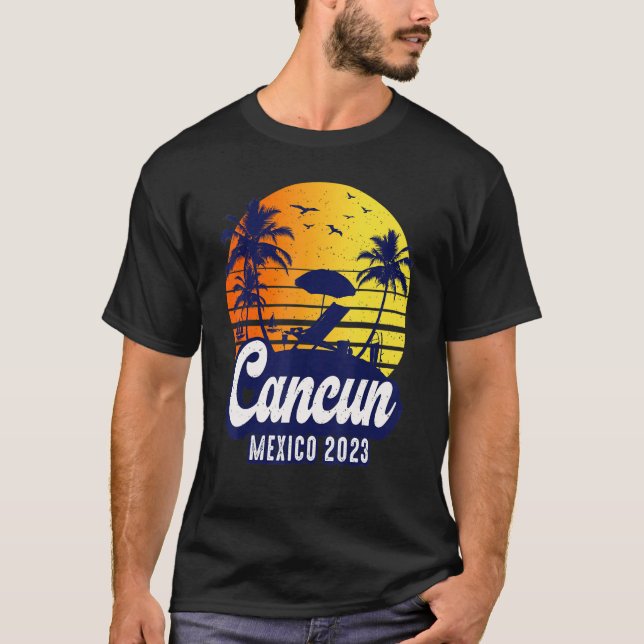 T-shirt Cancun 2023 Mexico Sunset Beach Retro (Devant)
