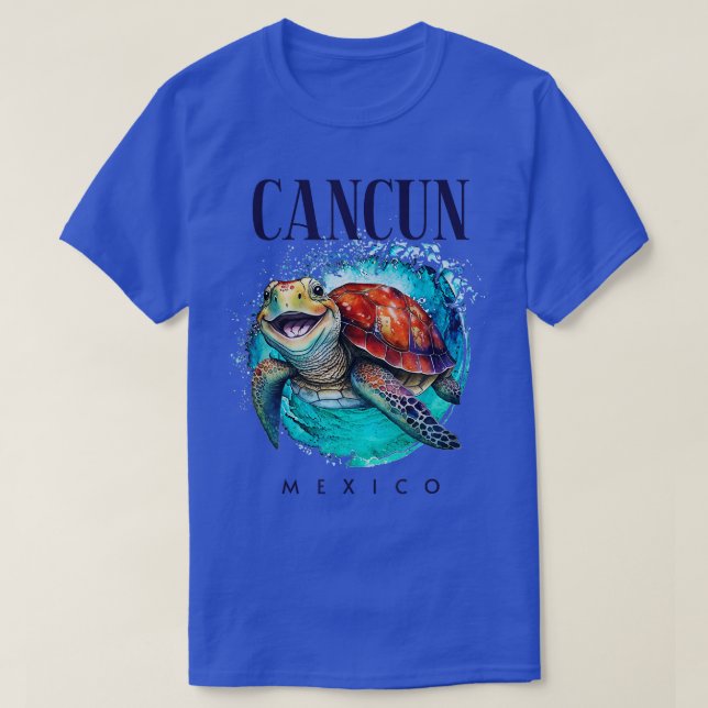 T-shirt Cancun Mexique Aquarelle Joyeuse tortue de mer (Design devant)