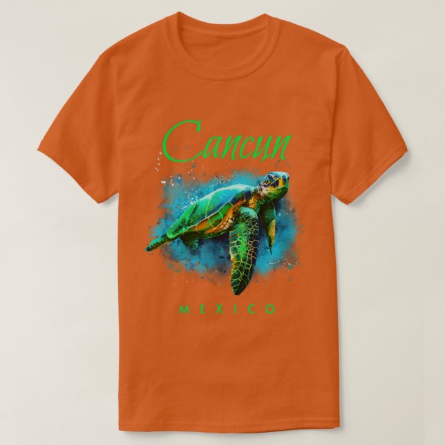 T-shirt Cancun Mexique Aquarelle Tortue de mer (Design devant)