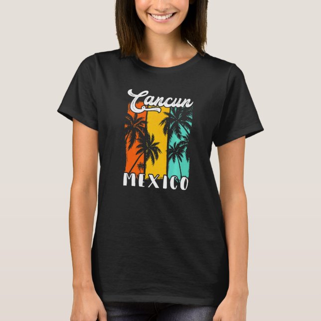 T-shirt Cancun Palm Trees Beach Mexico Retro Vacation Fami (Devant)
