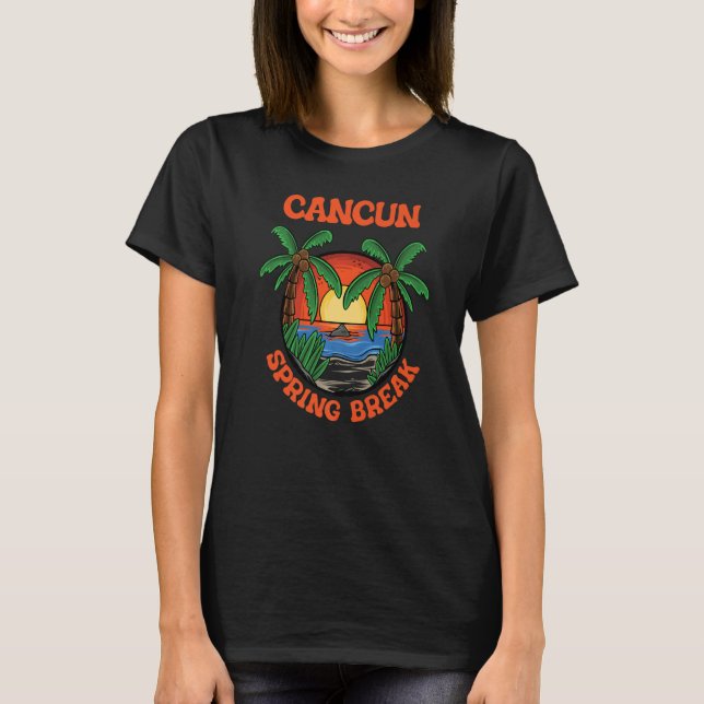 T-shirt Cancun Spring Break School Vacances Beach Trip Col (Devant)