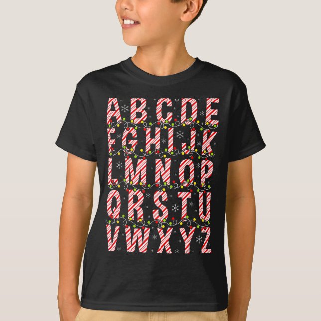 T-shirt Candy Cane Alphabet Christmas Lights Teacher Schoo (Devant)