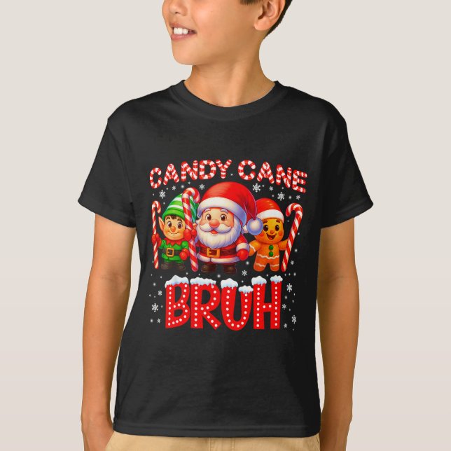 T-shirt Candy Cane Bruh Cute Santa Elf Christmas Xmas Boy  (Devant)