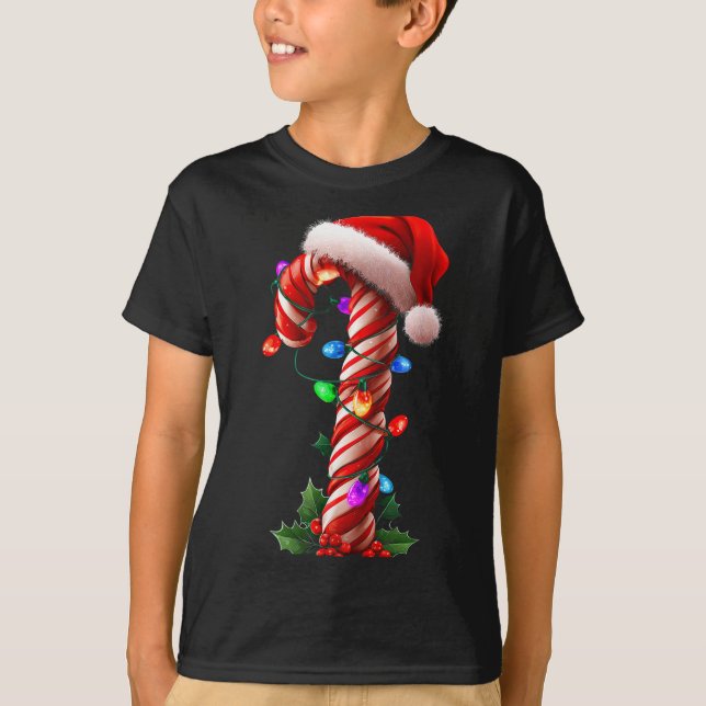 T-shirt Candy Cane Christmas Design Boys Girls Kids Adults (Devant)