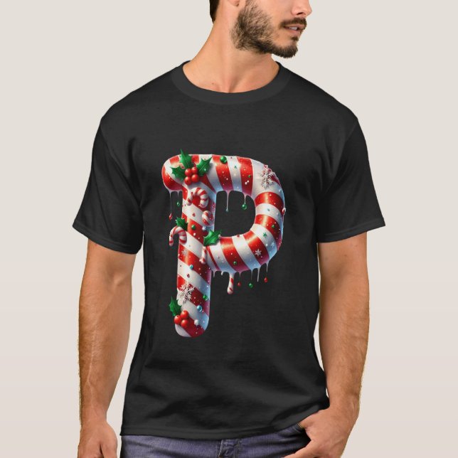 T-shirt Candy Cane Christmas Letter P (Devant)