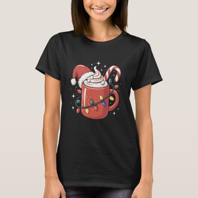 T-shirt Candy Cane Cocoa Mug Christmas Lights Santa Hat Ki (Devant)