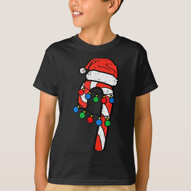 T-shirt Candy Cane Santa Hat Christmas Lights Xmas Men Wom (Devant)