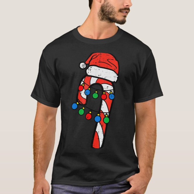 T-shirt Candy Cane Santa Hat Christmas Lights Xmas Men Wom (Devant)