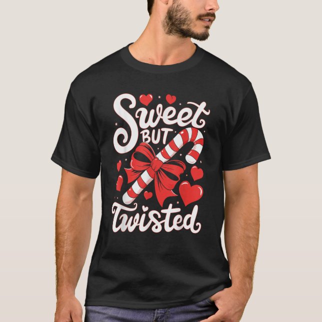 T-shirt Candy Cane Sweet But Twisted Funny Christmas Xmas  (Devant)