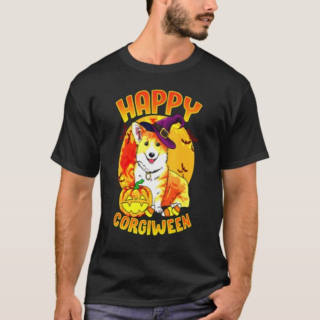 T-shirt Candy Citrouille Witch Corgi (Devant)