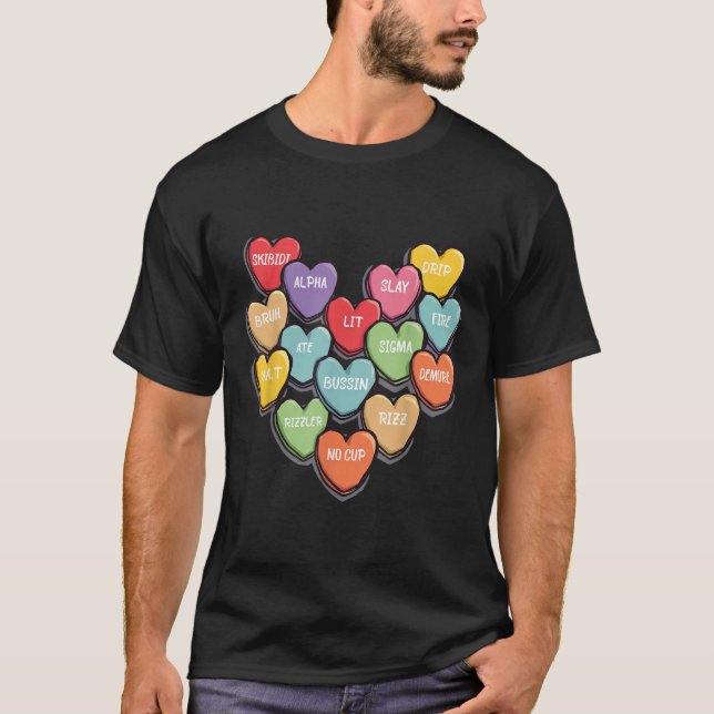 T-shirt Candy Heart Slang Mots Valentines Day For School, (Devant)