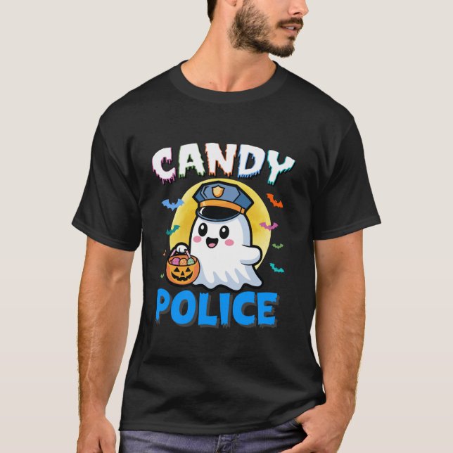 T-shirt Candy Police Ghost Funny Halloween Ghost Candy Sec (Devant)