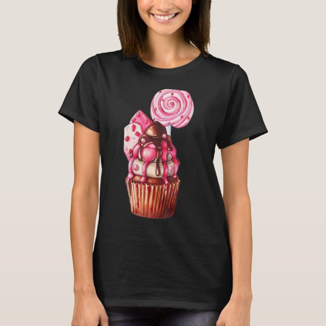 T-shirt Candy rose Chocolat Cupcake Durée de vie Alimentat (Devant)