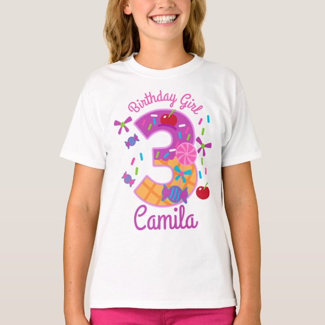 T-shirt Candyland Birthday Girl Troisième lollipop (Devant)