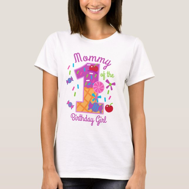 T-shirt Candyland Mommy de la première lollipop d'annivers (Devant)
