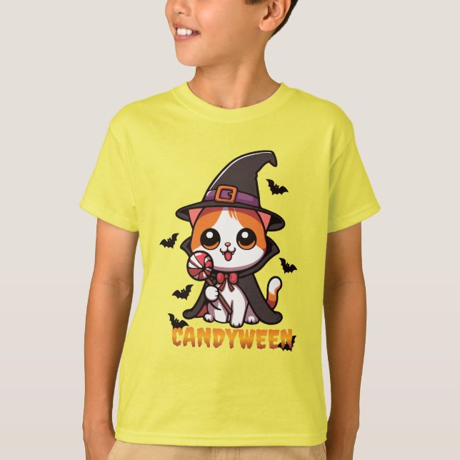 T-shirt candyween - chatte sorcière halloween (Devant)