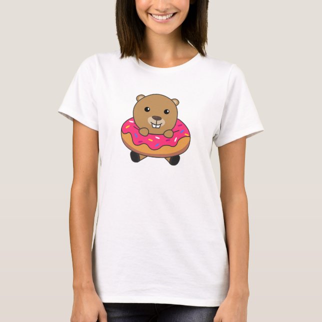 T-shirt Canettes de castor doux Donut rose (Devant)