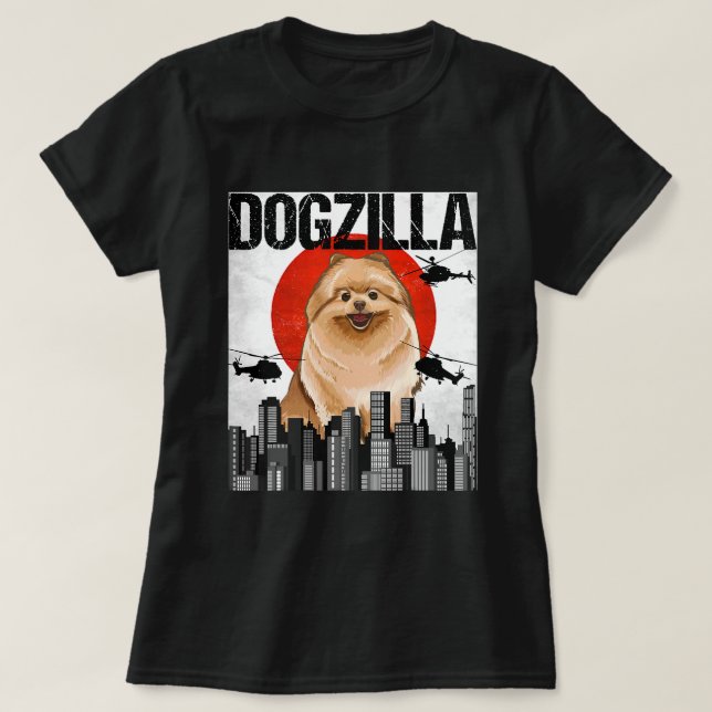 T-shirt Canezilla Dogzilla Japonais Pomeranian (Design devant)