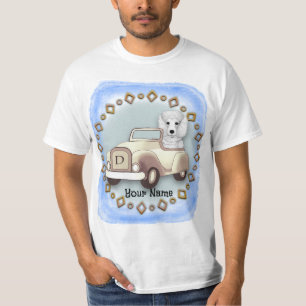 T-shirt Caniche Blanc au Volant d'une Voiture