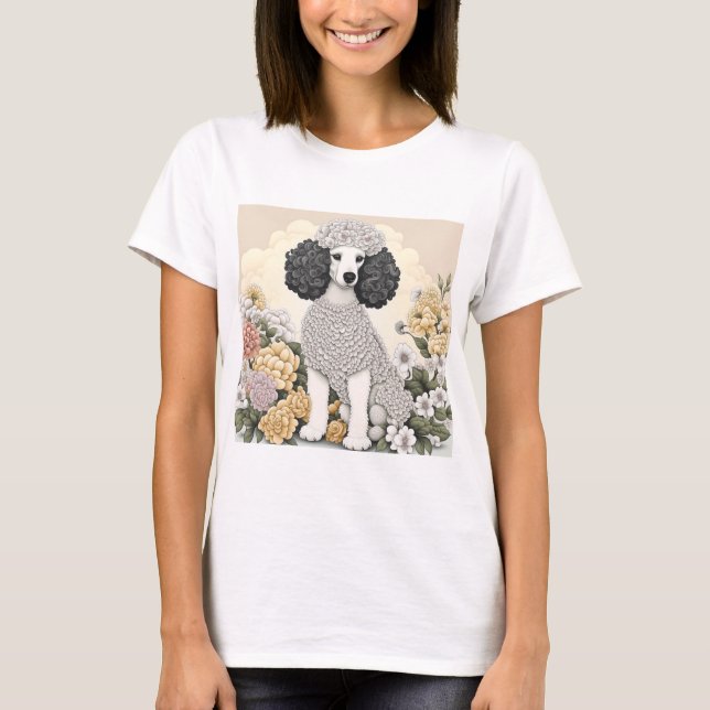 T-shirt Caniche dans des fleurs fantaisistes  (Devant)