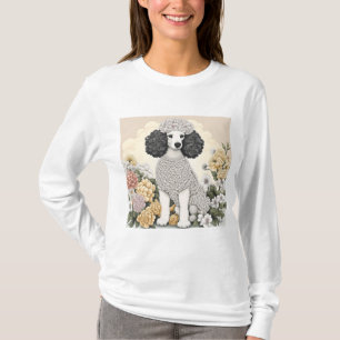 T-shirt Caniche dans des fleurs fantaisistes
