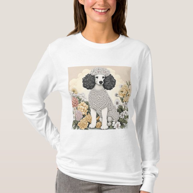 T-shirt Caniche dans des fleurs fantaisistes  (Devant)