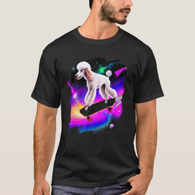 T-shirt Caniche en planche à roulettes dans l'espace rétro (Devant)