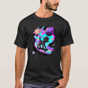T-shirt Caniche en planche à roulettes dans l'espace rétro
