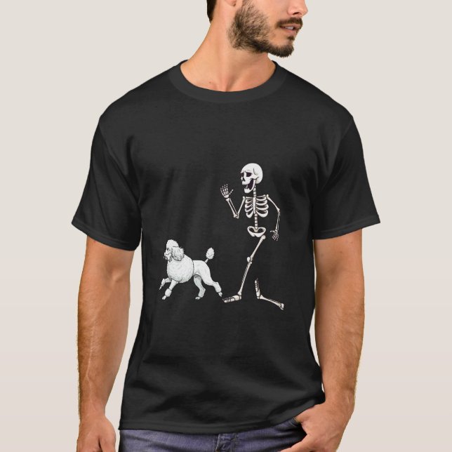 T-shirt Caniche et squelette drôles d'Halloween (Devant)