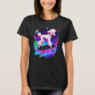 T-shirt Caniche faisant du skateboard dans l'espace rétro