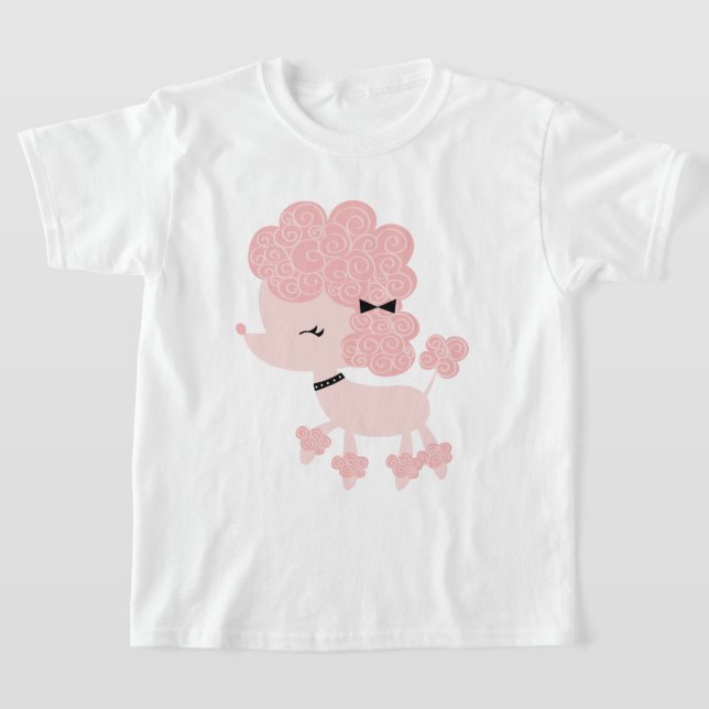 T-shirt Caniche français de dessin animé rose (Poser)