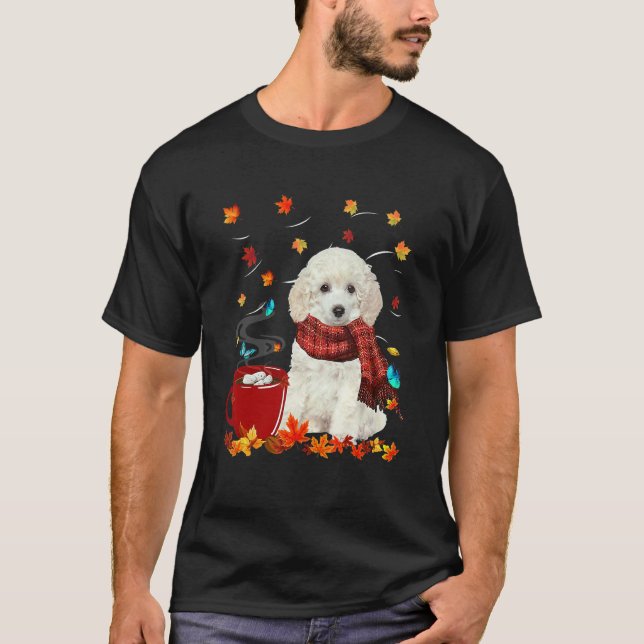 T-shirt Caniche jouet blanc chocolat chaud d'automne (Devant)