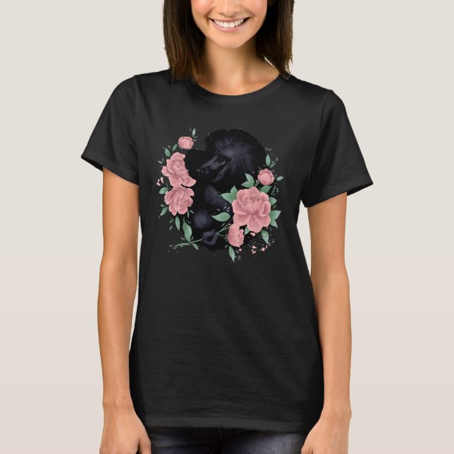T-shirt Caniche Noir Avec Des Pies (Devant)