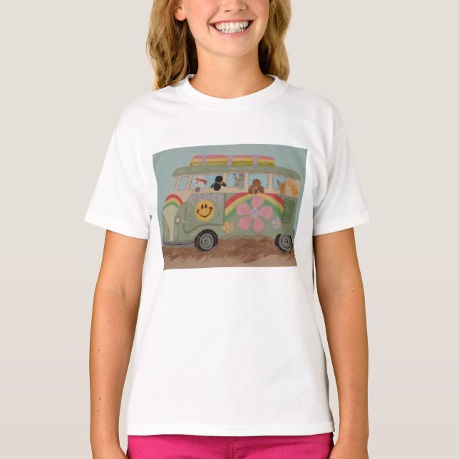 T-shirt Caniches dans une camionnette hippie (Devant)