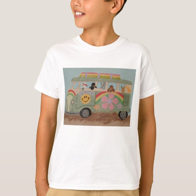 T-shirt Caniches dans une camionnette hippie (Devant)