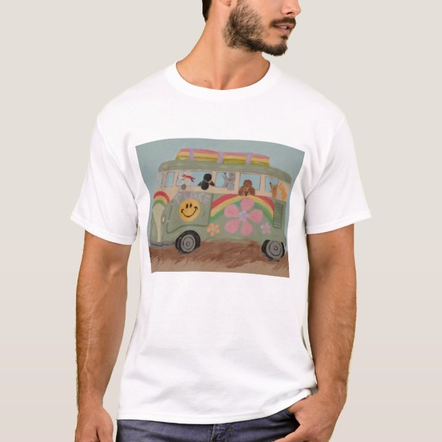 T-shirt Caniches dans une camionnette hippie (Devant)